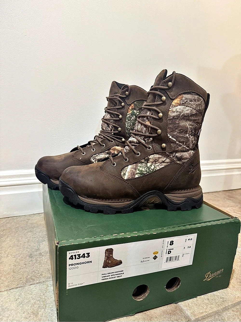 Danner Pronghorn 8" 1200G Realtree Edge Boots Brown & Green US 8 D